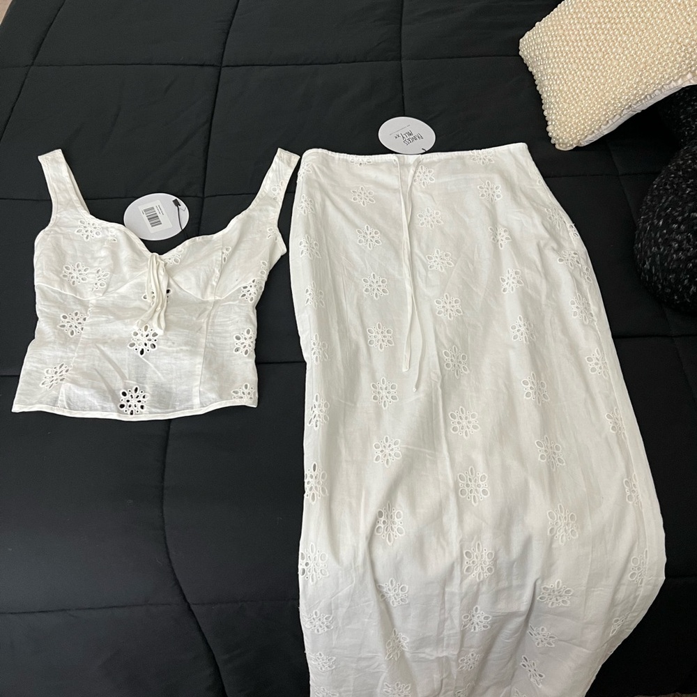 Princess Polly White Eyelet Cotton Skirt and Top Set